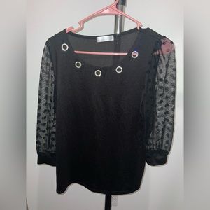 "Stunning Black Sheer Sleeved Top with Silver Detail - Size L - Poshmark"